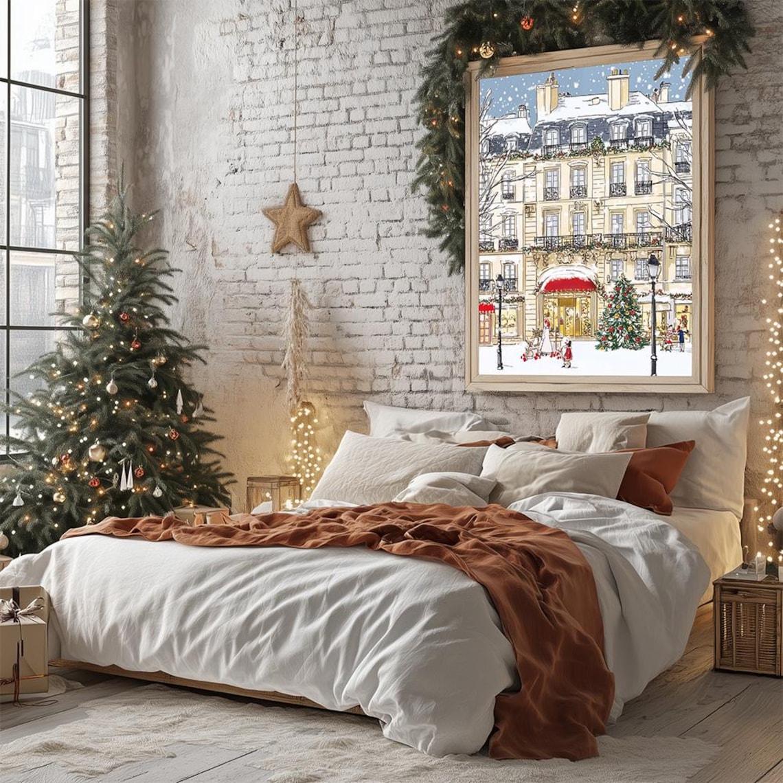 Parisian Building Christmas Snow Illustration Holiday Wall Art - Image 2