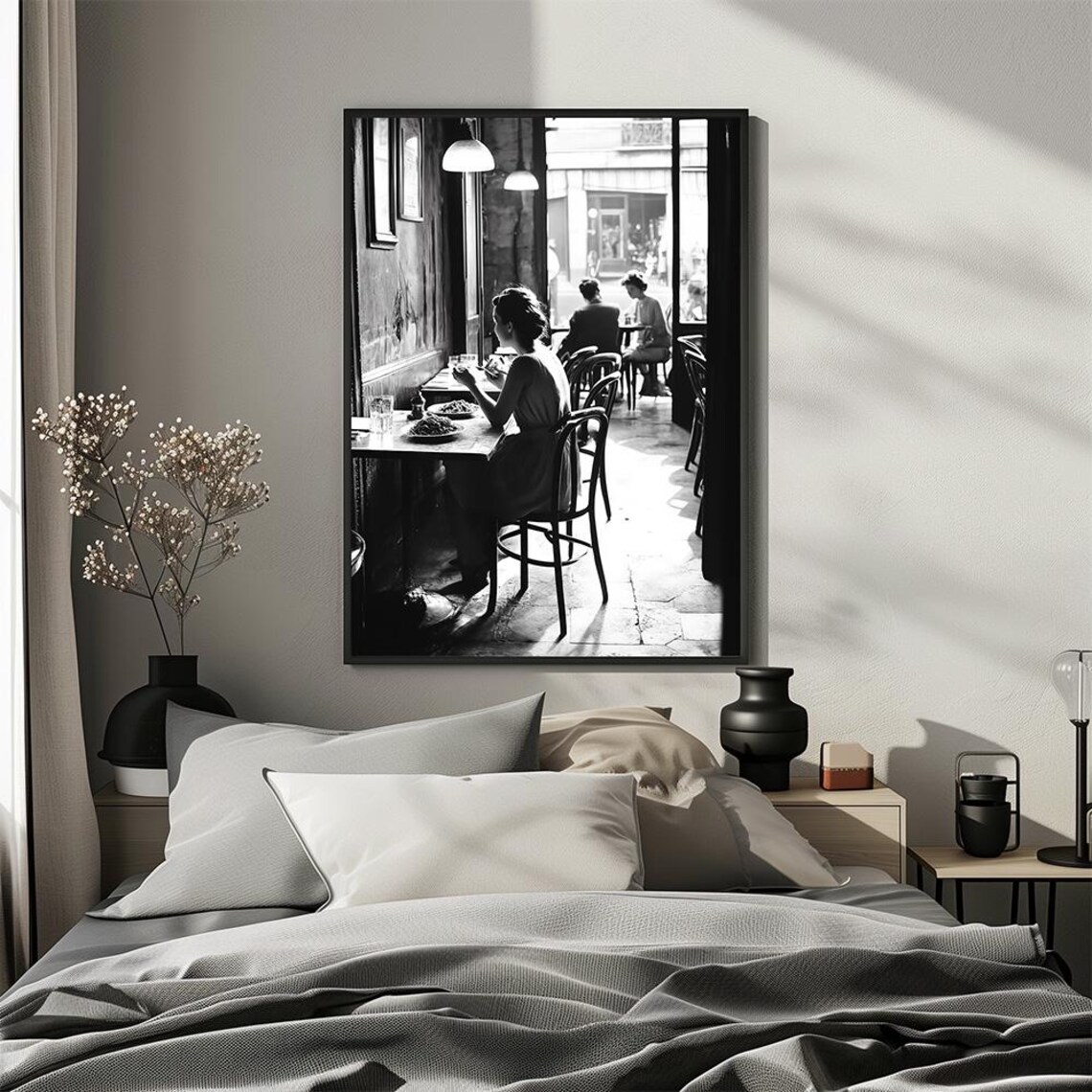 Parisian Cafe Scene Vintage Art Print, Black & White - Image 2