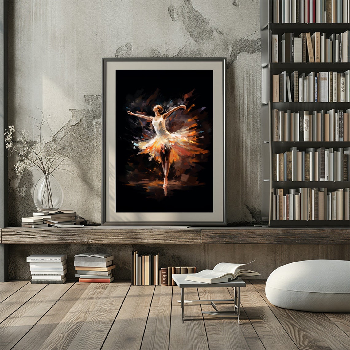 Fiery Ballerina Dancer On Dark Stage Dramatic Ballet Art Wall Poster - Image 2
