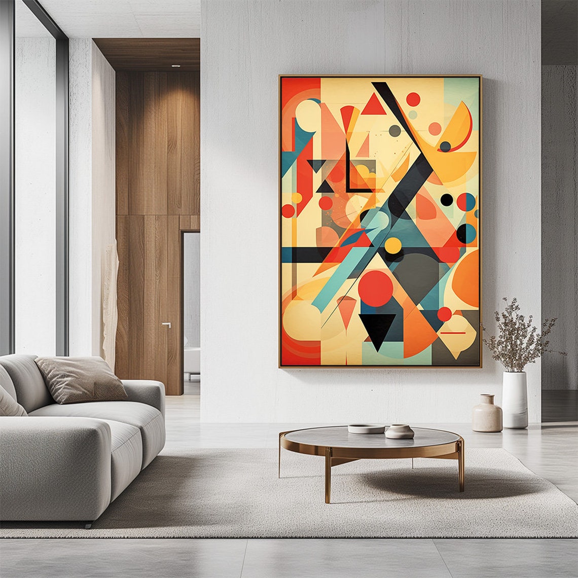 Mid Century Geometric Abstract Art Bold Red Teal Black Shapes Poster - Image 2
