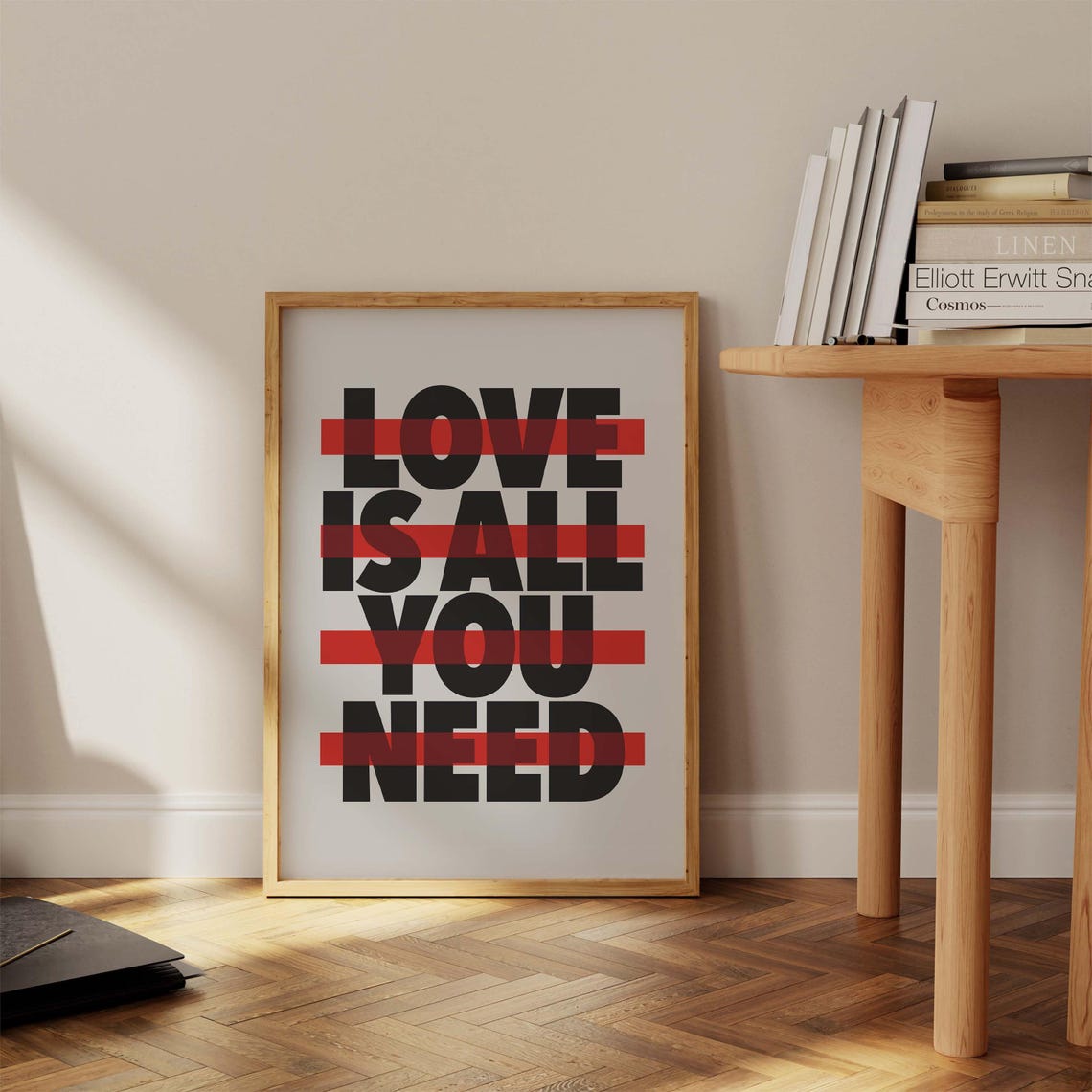 Love Is All You Need Bold Red Stripe Typography Quote Poster - Image 3