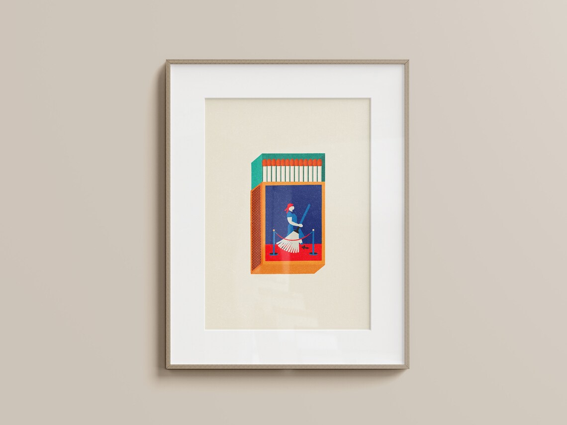 Vintage Matchbox Woman With Umbrella Illustration Art Poster - Image 3