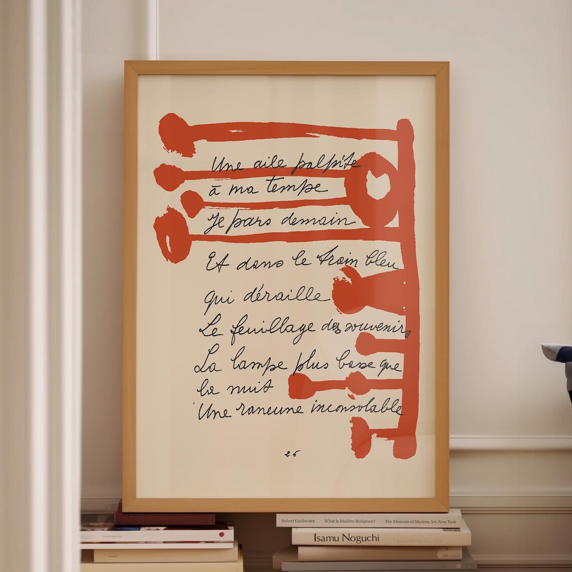 Modern French Handwritten Poetry Orange Abstract Brush Art Poster