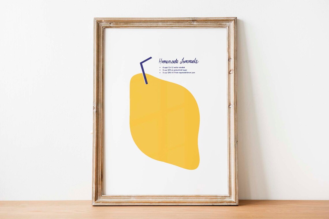 Homemade Lemonade Recipe Handwritten Kitchen Yellow Art Print - Image 2