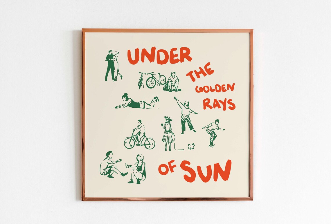 Under the Golden Rays of Sun Green Orange Square Hand Drawn Summer Poster - Image 3