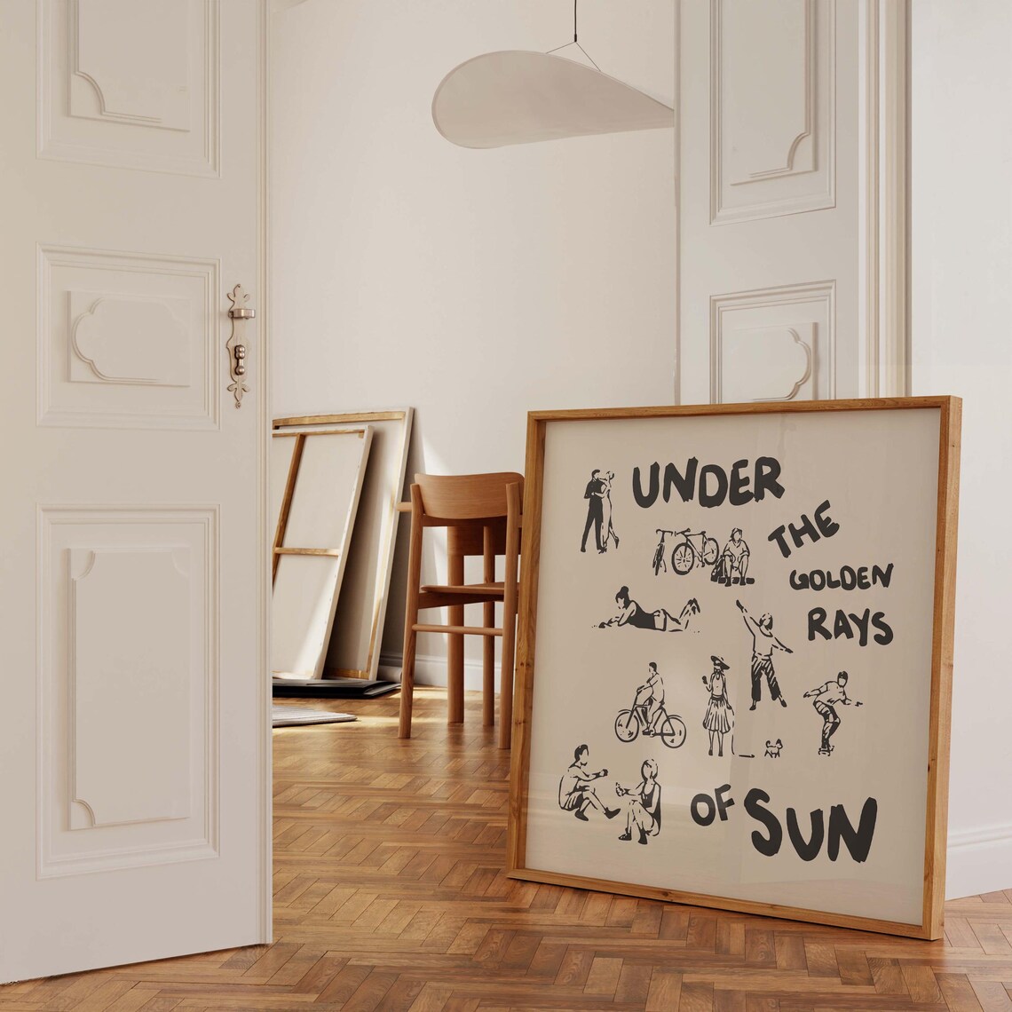 Under the Golden Rays of Sun Black Summer Square Sketch Poster - Image 2