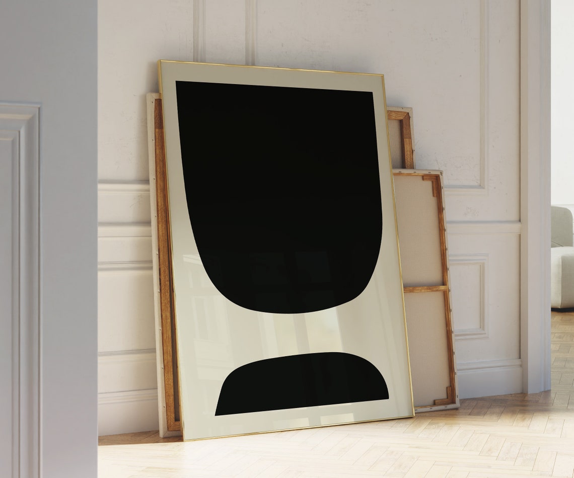 Bold Black Abstract Shape Cream Background Mid Century Poster