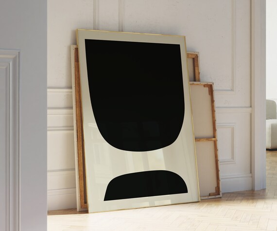 Bold Black Abstract Shape Cream Background Mid Century Poster