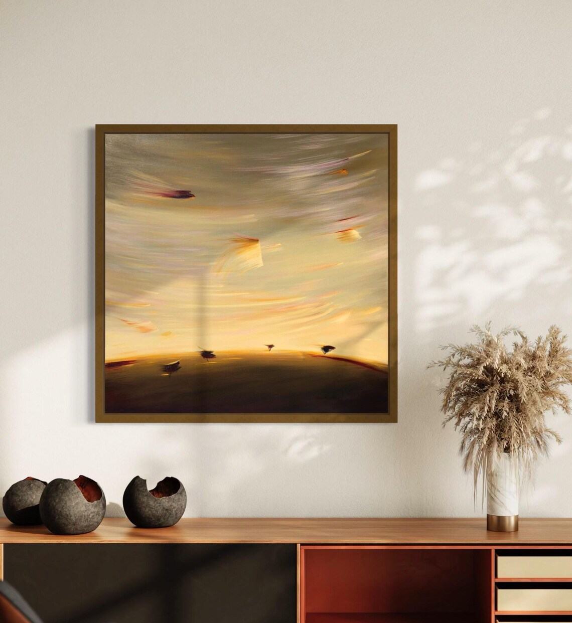 Big Sky Golden Sunset Abstract Landscape Oil Painting Warm Horizon Poster