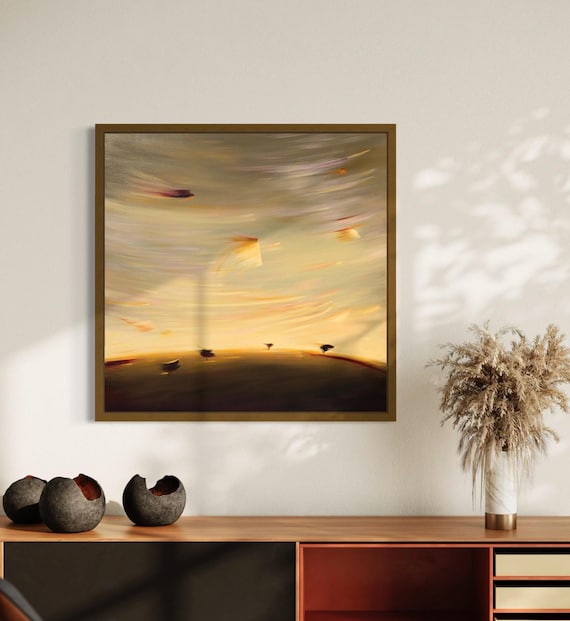 Big Sky Golden Sunset Abstract Landscape Oil Painting Warm Horizon Poster