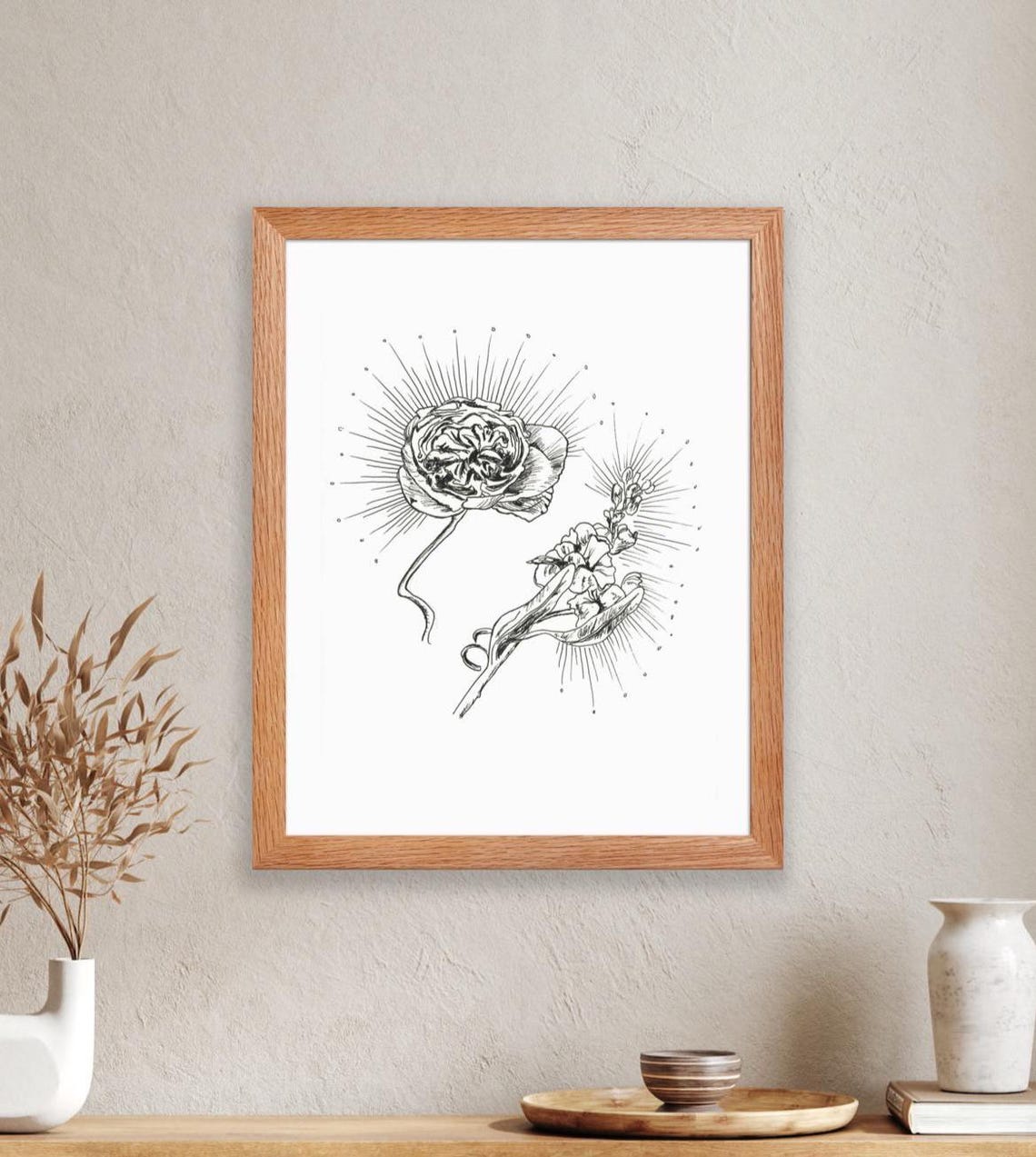 Radiant Blooms Ink Art Print Botanical Flower Illustration