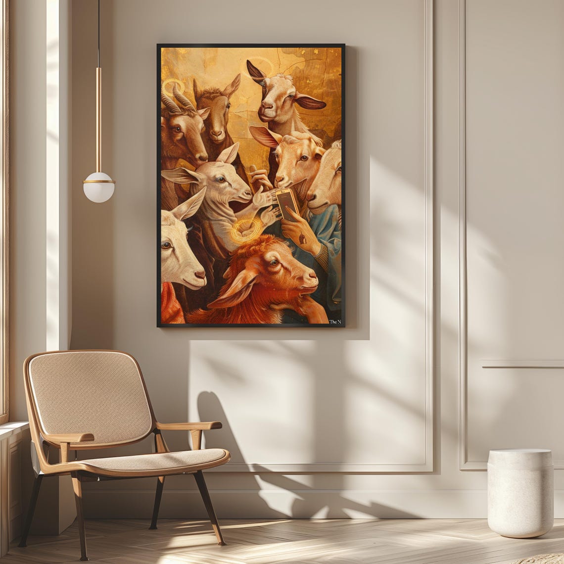 Goats Taking Selfie Smartphone Funny Farm Animals Artwork Poster