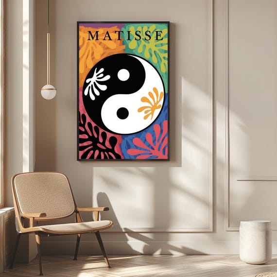 Matisse Inspired Yin Yang Symbol Print Balance Harmony Abstract Art Matte Wall Decor Home Office Decoration Unique Poster