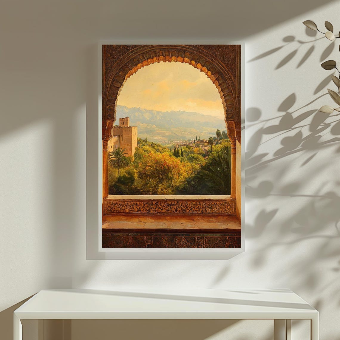 Arched Moorish Window Fortress Hills View Painting Architecture Poster
