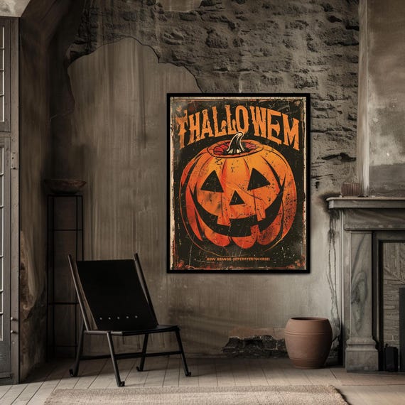 Halloween Jackolantern Matte Vertical Poster Vintage Distressed Horror Spooky Home Decor Retro Trick Or Treat Wall Art Fall