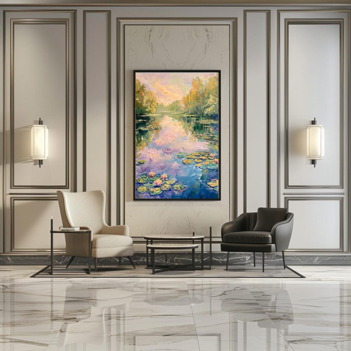 Monet Style Water Lily Pond Impressionist Painting Tranquil Art Poster