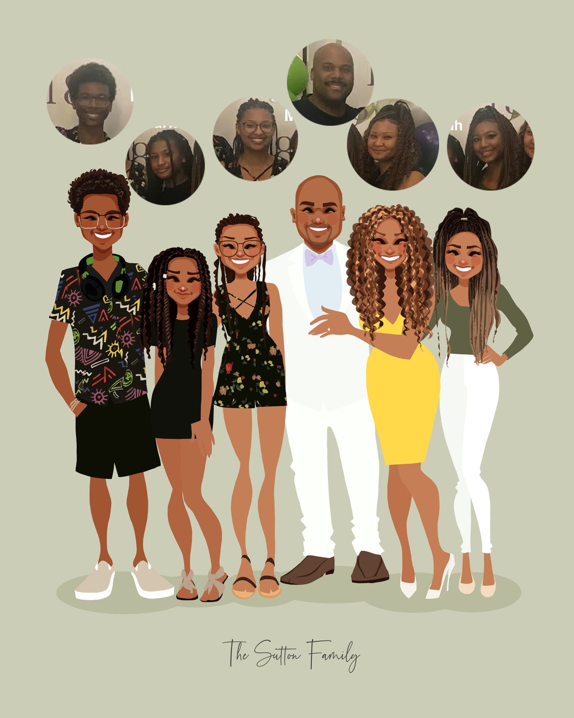 Custom Illustrated Group Portrait of Seven Friends With Treats Poster - Image 5