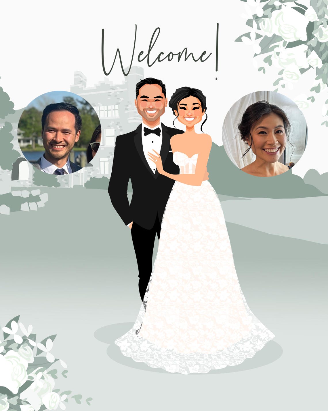 Custom German Wedding Welcome Sign Couple Portrait With Chateau Poster - Image 2
