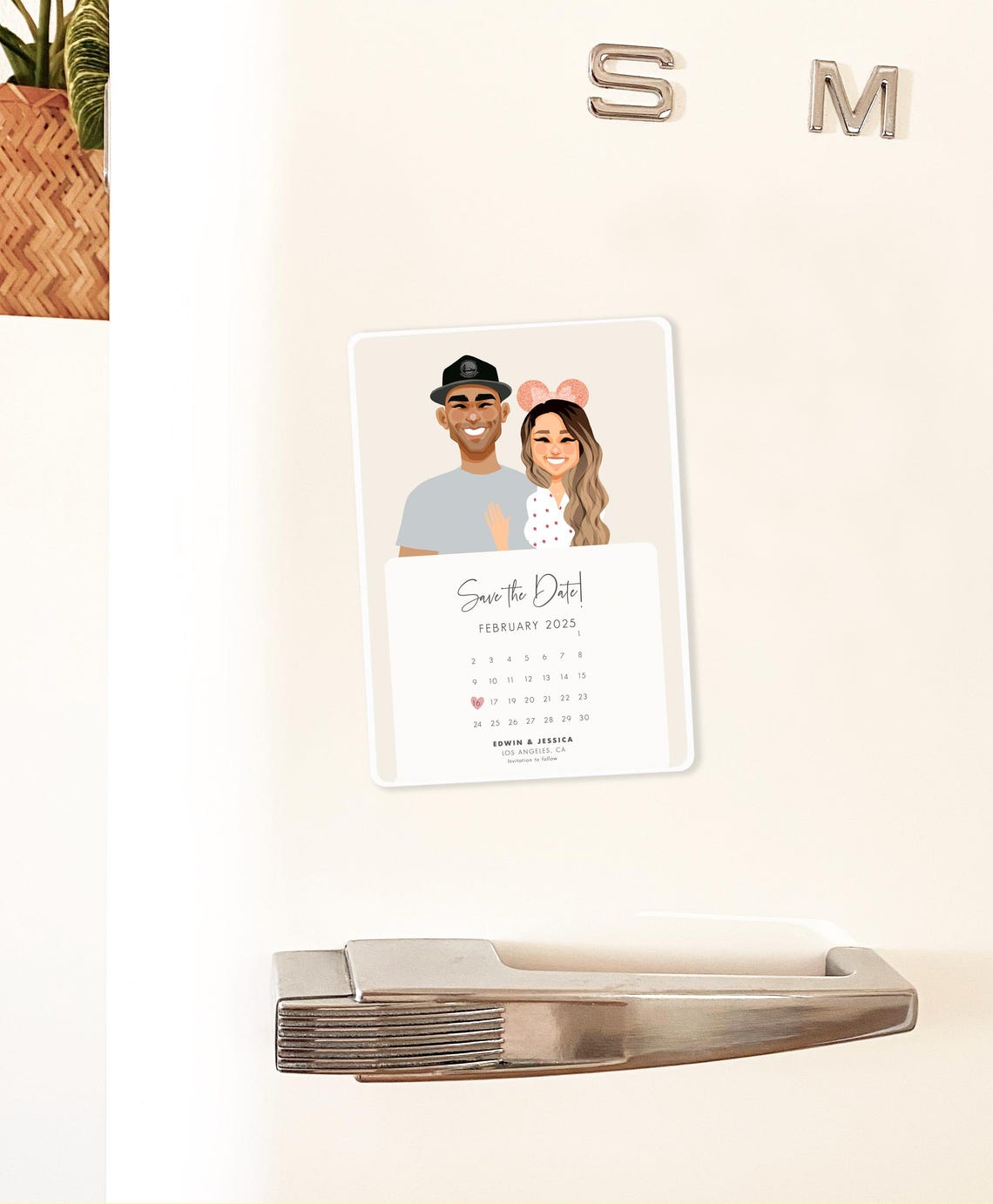 Custom Illustrated Save the Date Card With Couple Portrait Poster - Image 3