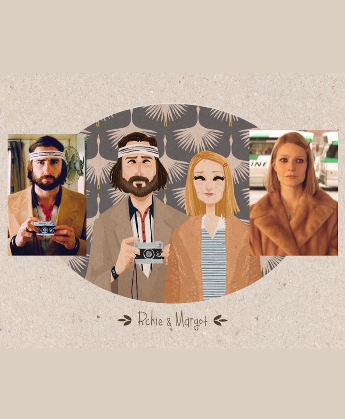 Custom Retro Blonde Woman Portrait Fur Coat Crane Birds Poster - Image 2