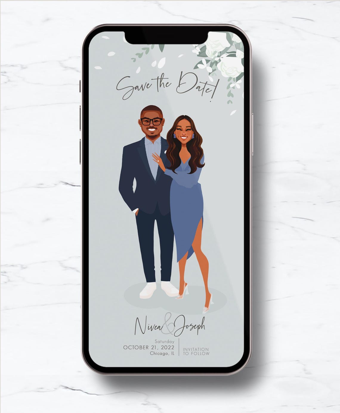 Custom Save the Date Card With Couple Portrait Chicago Poster - Image 5