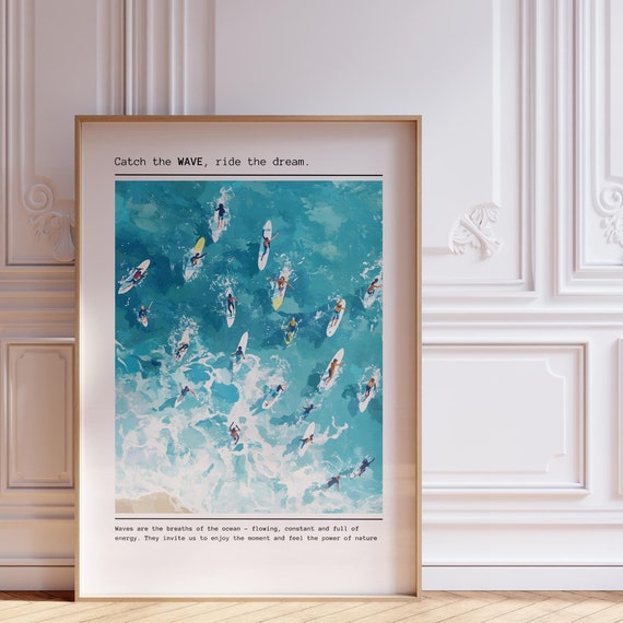 Retro Waves Wall Art For Boho Decor Beach Print For Aesthetic Room Decor Coastal Prints Retro Surf Poster Above Couch Art