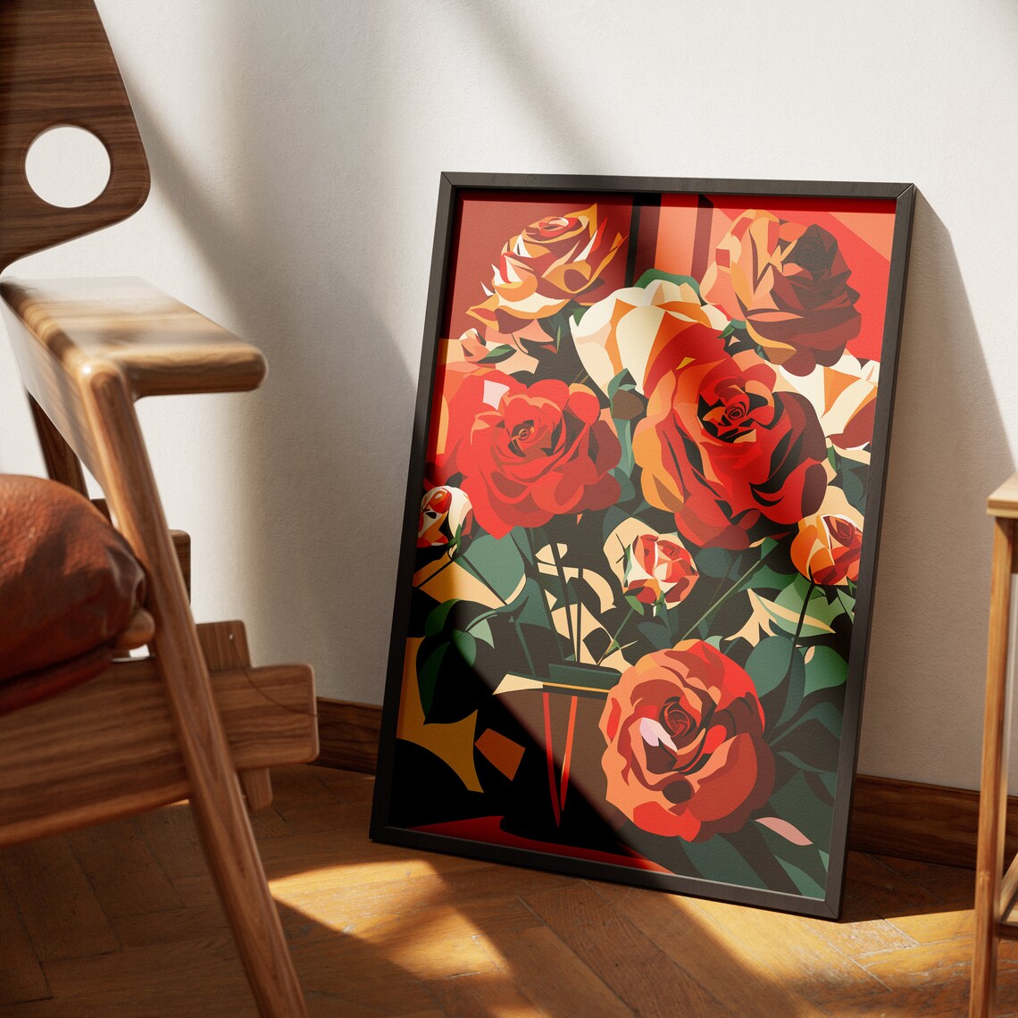 Passionate Red Roses In A Gold Vase Romantic Floral Art Poster - Image 4