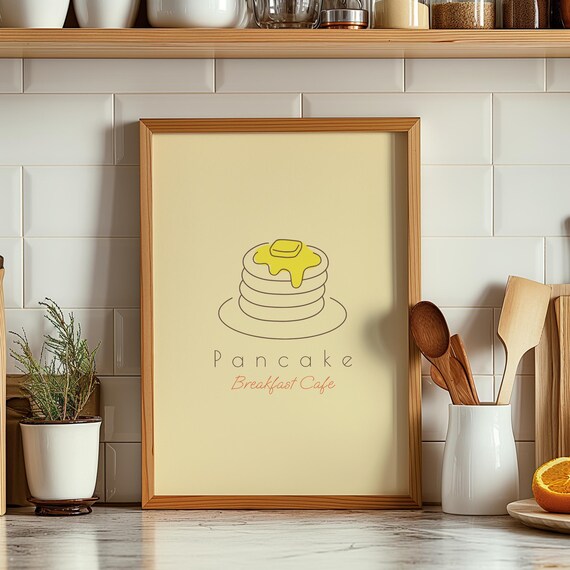 The Breakfast Cafe Poster Minimalist Pancake Print Kitchen Decor Club Wall Art Trendy