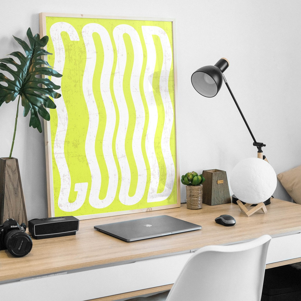 Lime Green Wavy Stripes Abstract Groovy Retro Style Wall Poster - Image 4