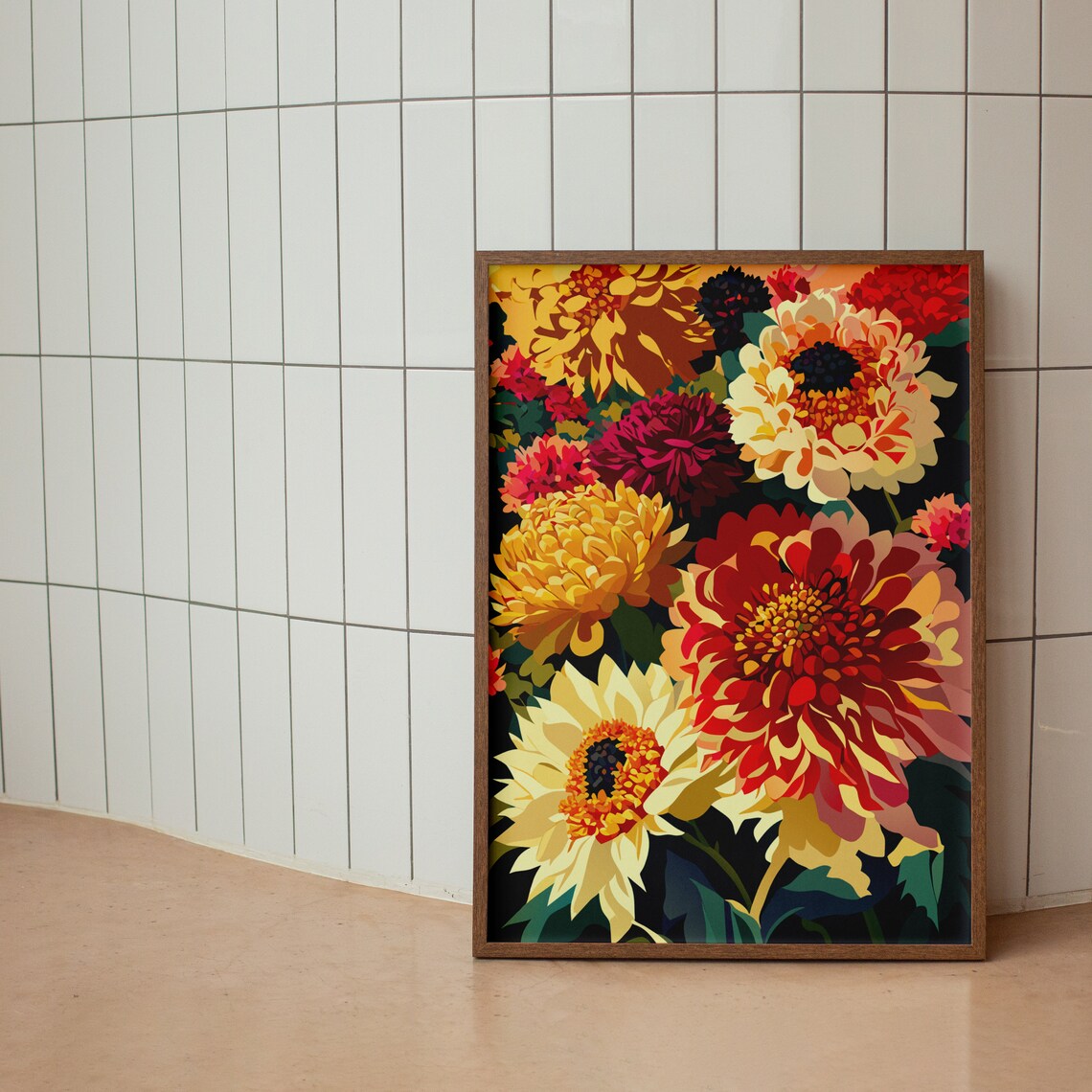 Bold Dahlia Garden Bouquet Rich Jewel Tones Floral Art Poster - Image 2