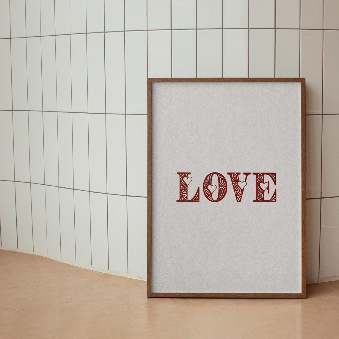 Love Red Ornamental Typography Minimalist Valentines Wall Art - Image 2