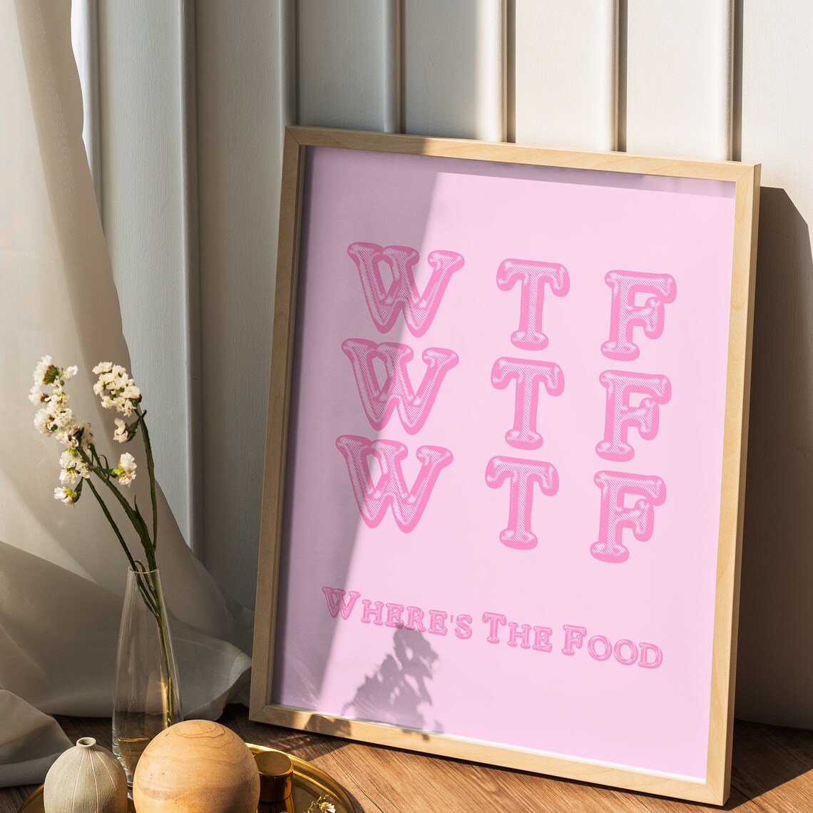 WTF Wheres The Food Funny Pink Kitchen Typography Quote Poster - Image 3