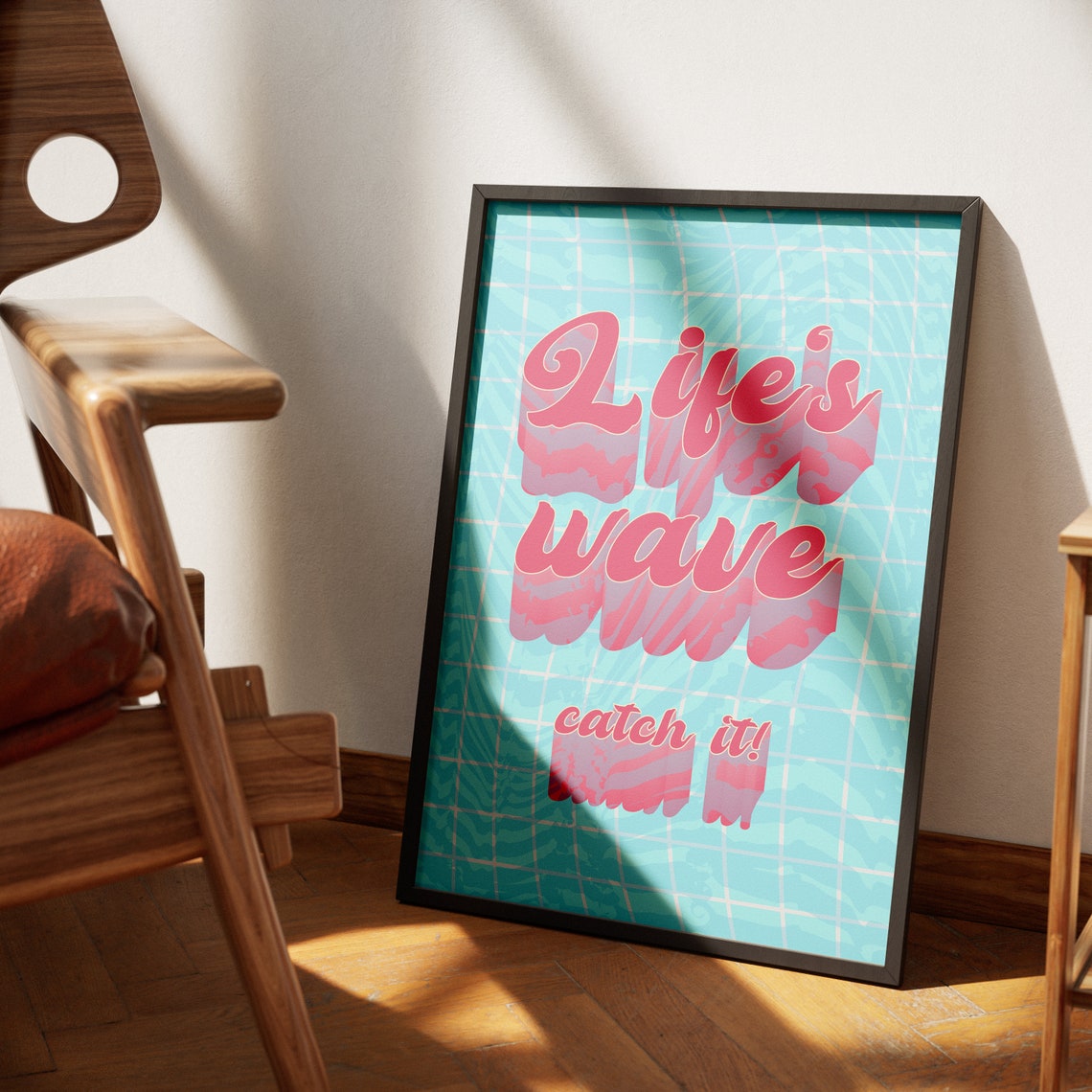 Lifes Wave Catch It Retro Surf Summer Quote Style Wall Poster - Image 3