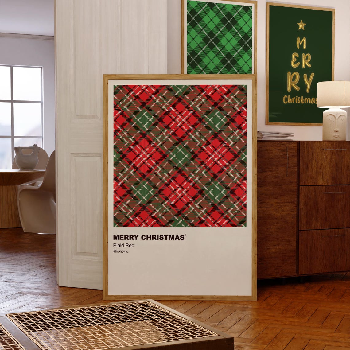 Red Plaid Pattern Merry Christmas Minimalist Holiday Wall Art - Image 7