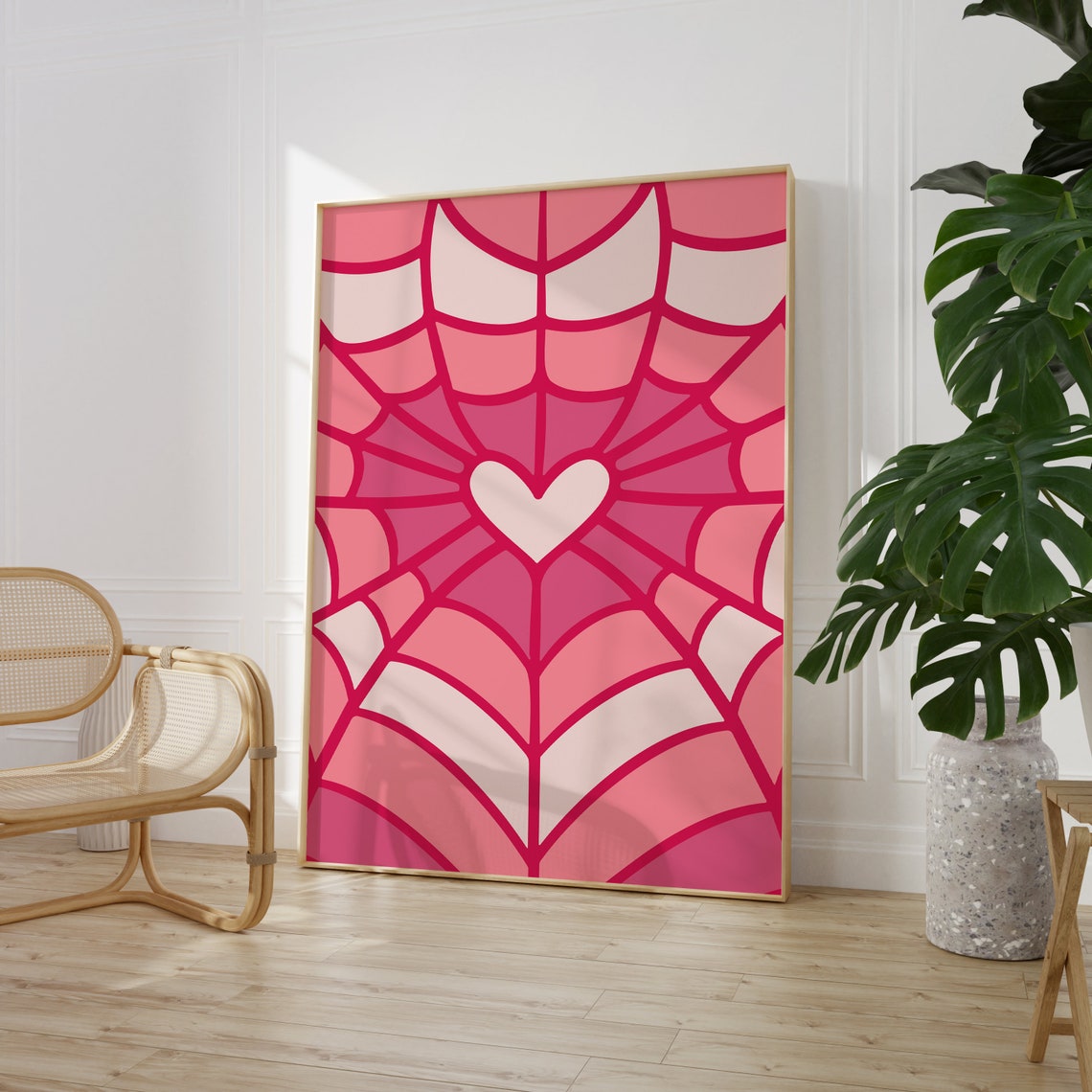 Pink Spider Web Heart Cute Spooky Halloween Girly Decor Poster - Image 3
