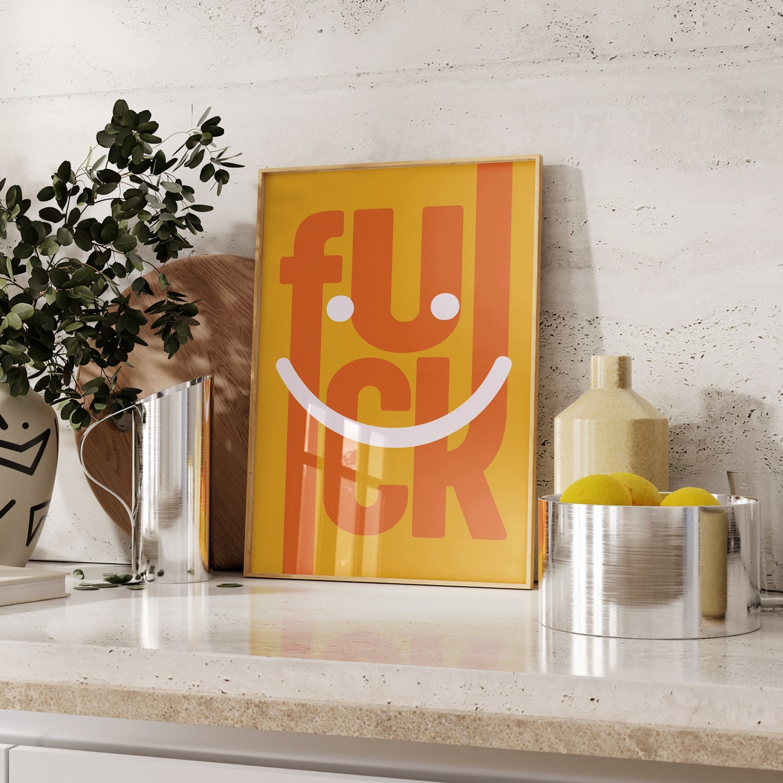 Sassy Smiley Face Swear Word Cheerful Yellow Retro Wall Poster - Image 3