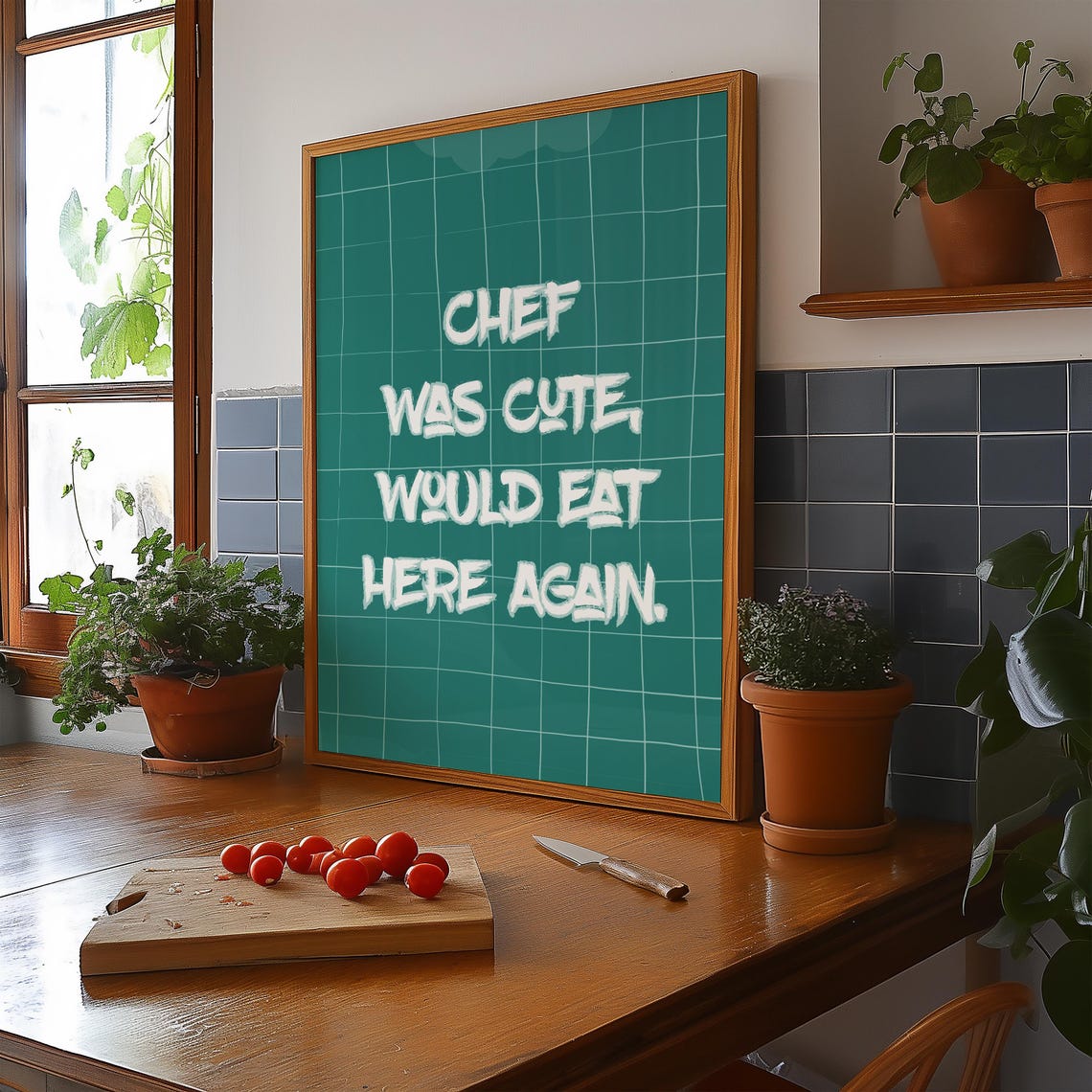 Chef Was Cute Would Eat Here Again Print Aesthetic Kitchen Decor Cute Cooking Art Kitchen Wall Art Poster Chef Art Print Typography Art - Image 3