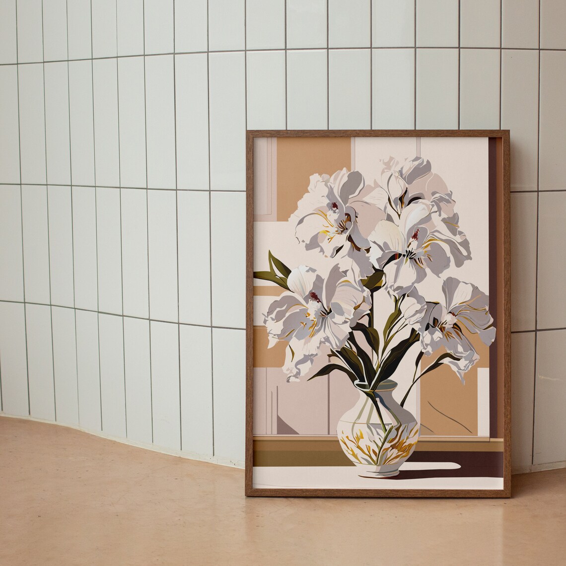 Pure White Irises In A Vase Elegant Neutral Floral Art Poster - Image 2
