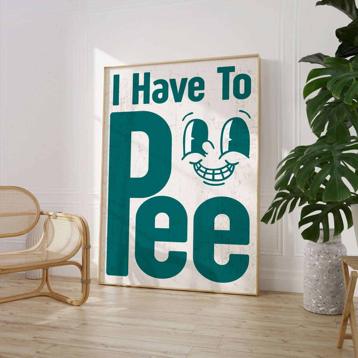 I Have To Pee Funny Retro Grinning Face Bathroom Humor Poster - Image 4