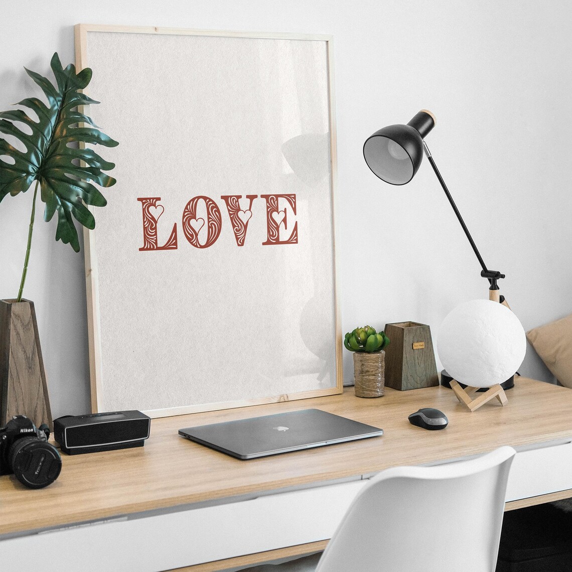 Love Red Ornamental Typography Minimalist Valentines Wall Art - Image 4