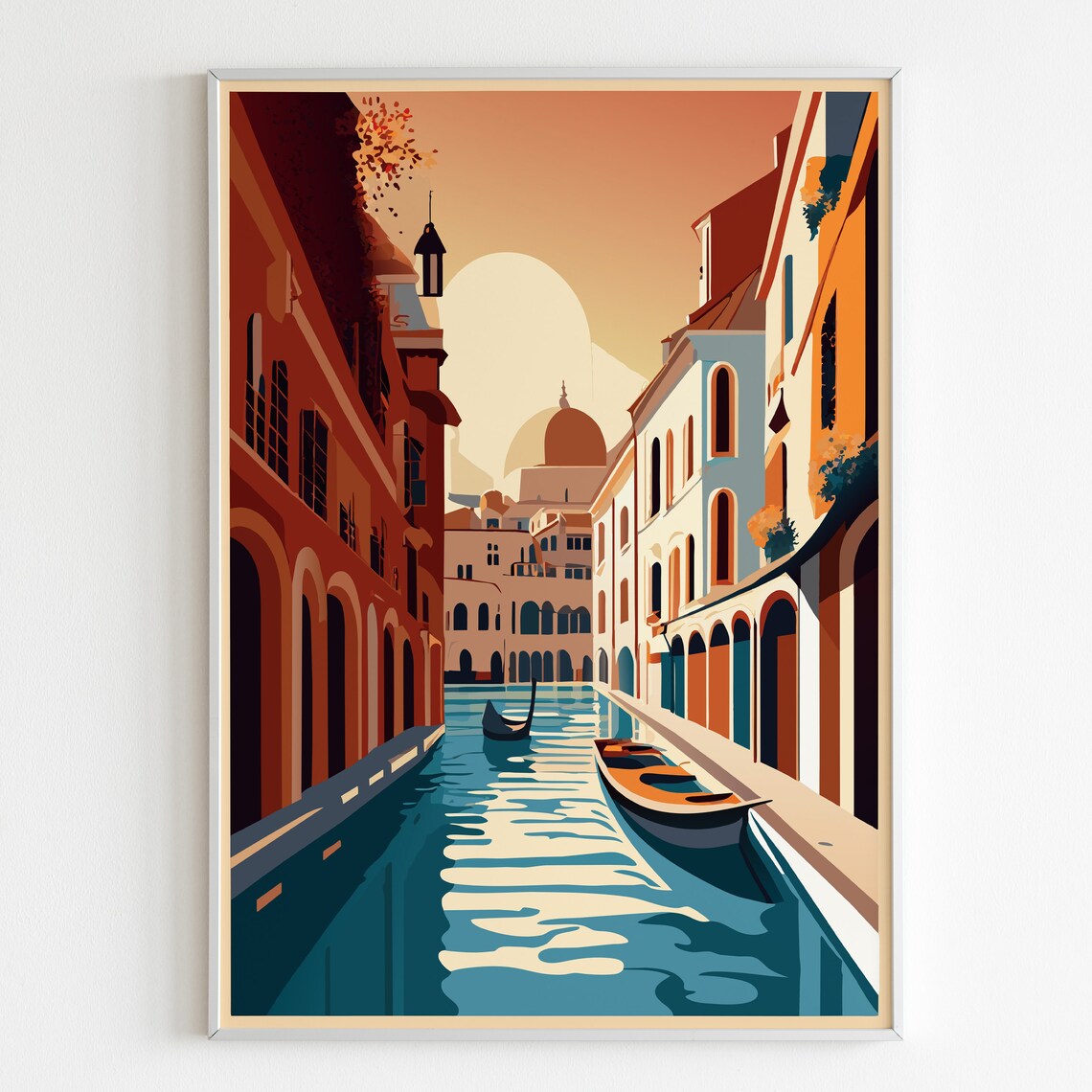 Venice Grand Canal Gondola Sunset Illustration Travel Poster