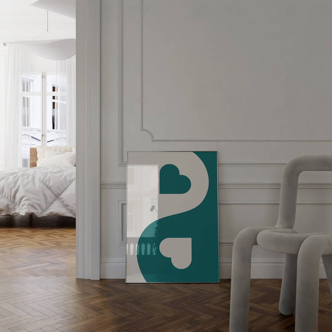 Teal White Yin Yang Hearts Minimalist Love Symbol Wall Poster - Image 5