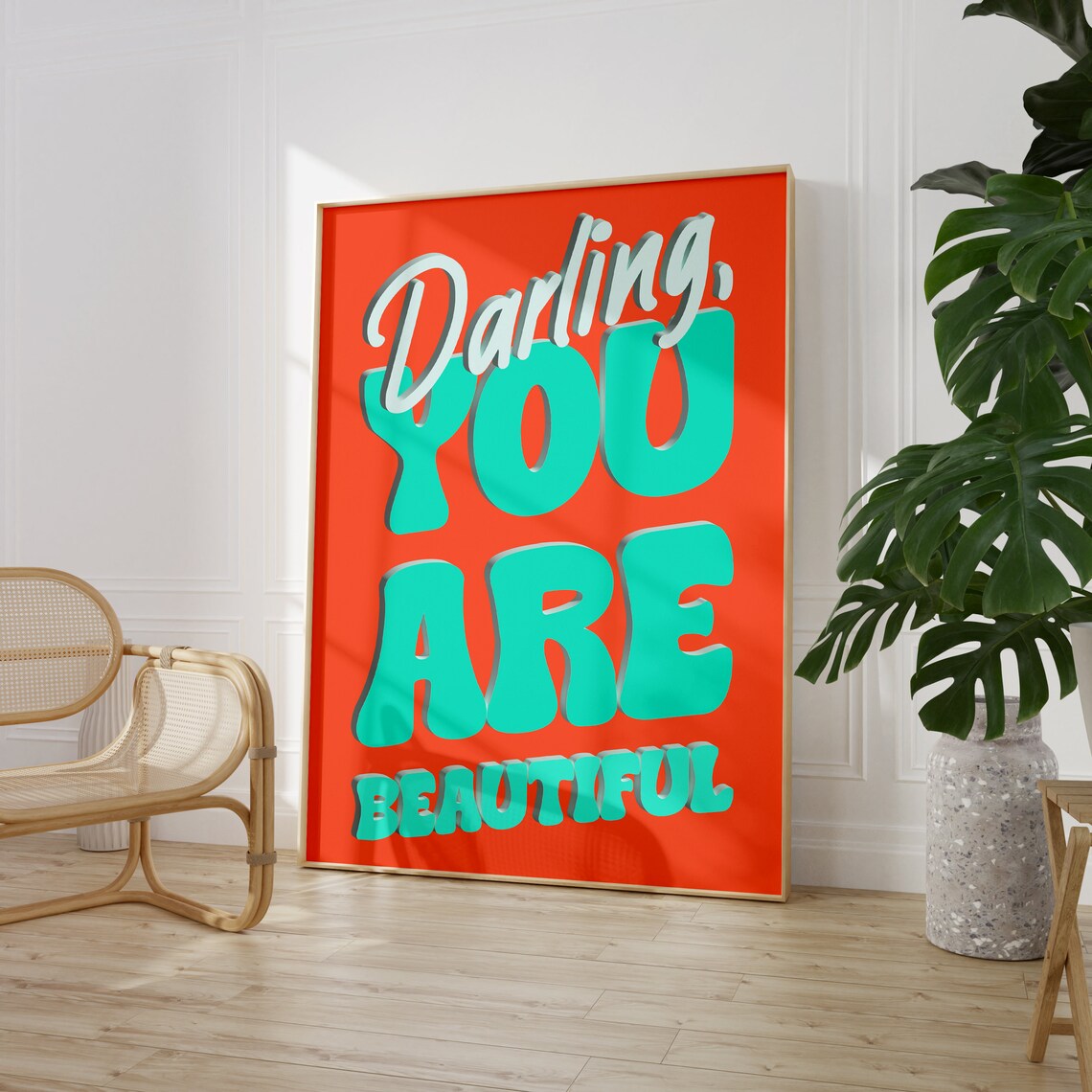 Darling You Are Beautiful Bold Orange Teal Self Love Affirmation Poster - Image 3