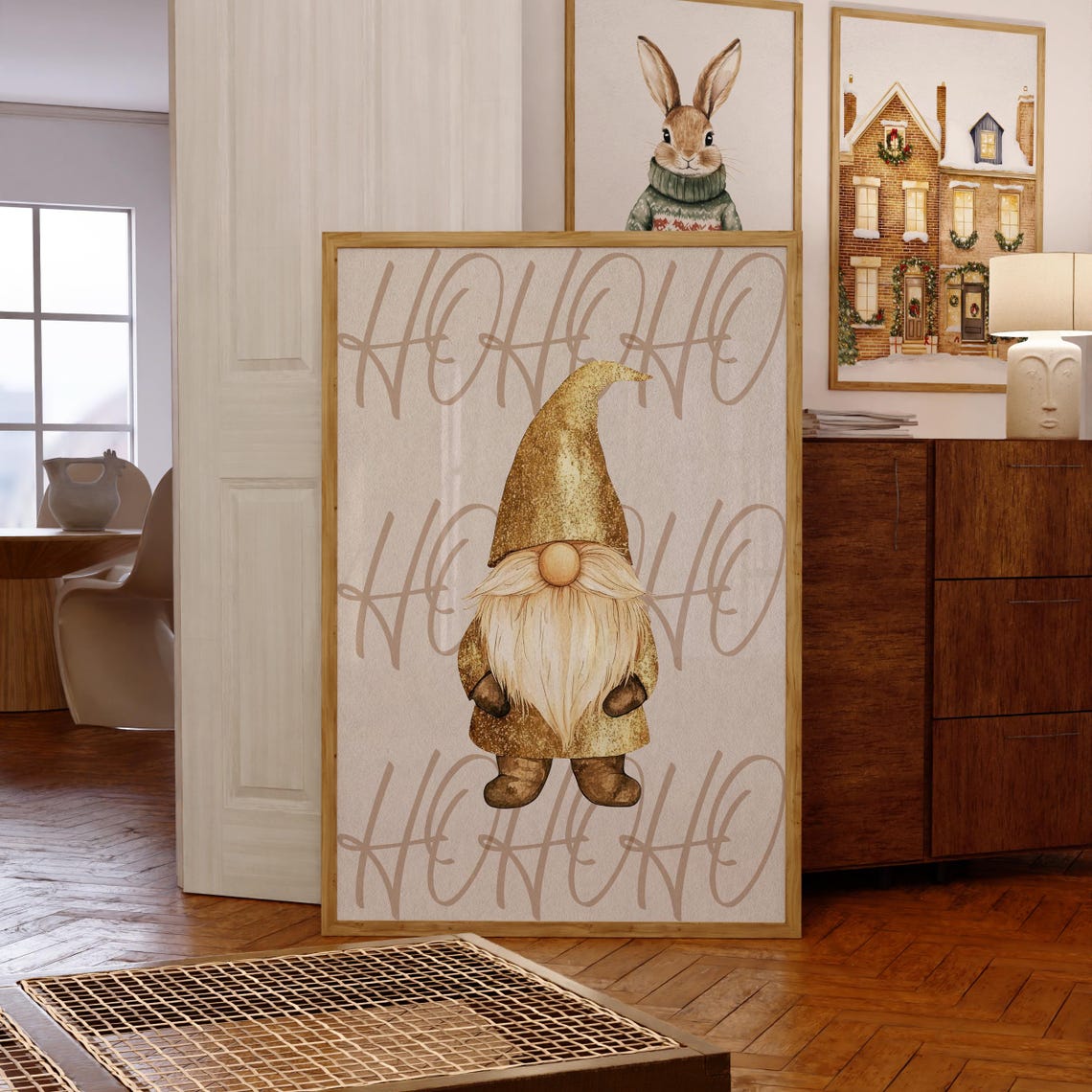 Gold Glitter Christmas Gnome Ho Ho Ho Holiday Style Wall Poster - Image 7