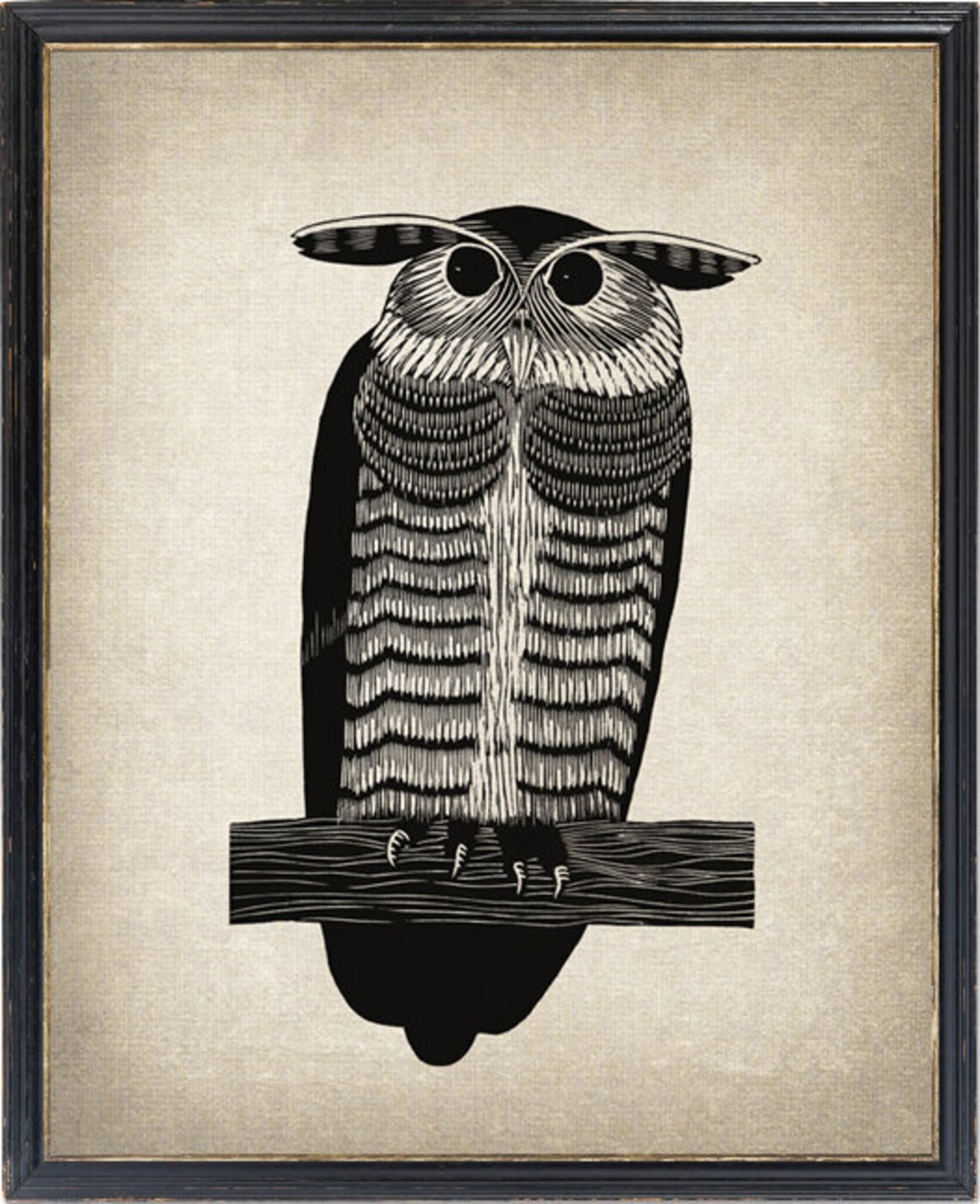 Horned Owl Vintage Black And White Bird Illustration Woodcut Poster