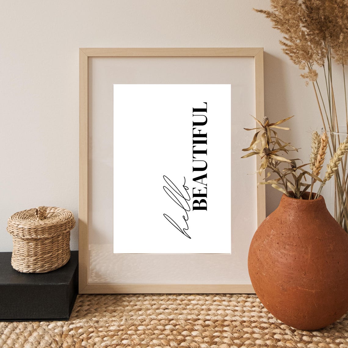 Hello Beautiful Positive Affirmation Script Typography Poster - Image 2