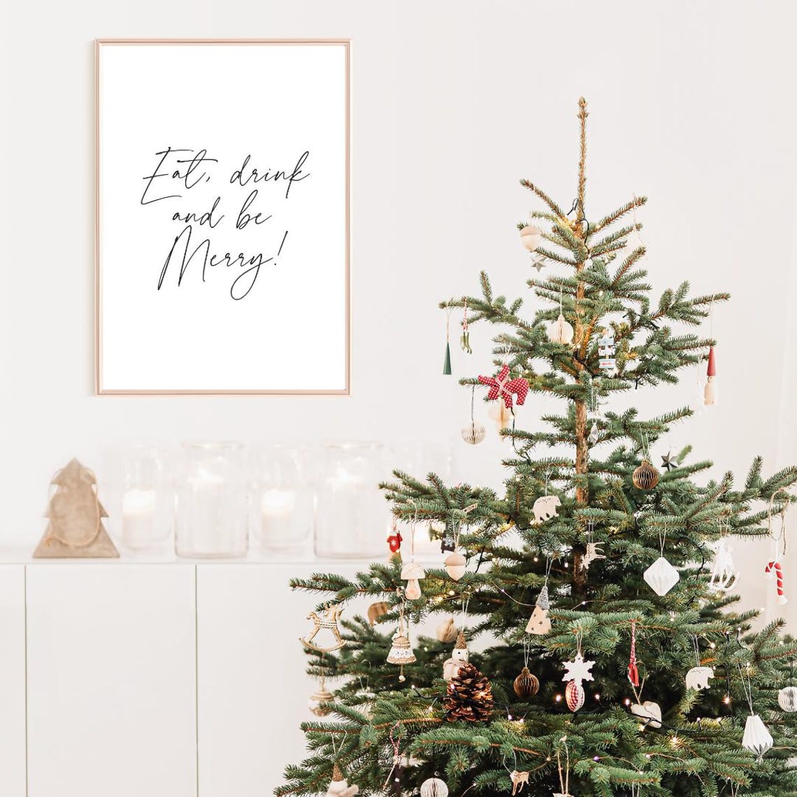 Eat Drink And Be Merry Christmas Quote Script Typography Poster