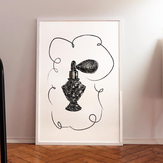 Vintage Perfume Atomizer Bottle Line Art Elegant Wall Poster