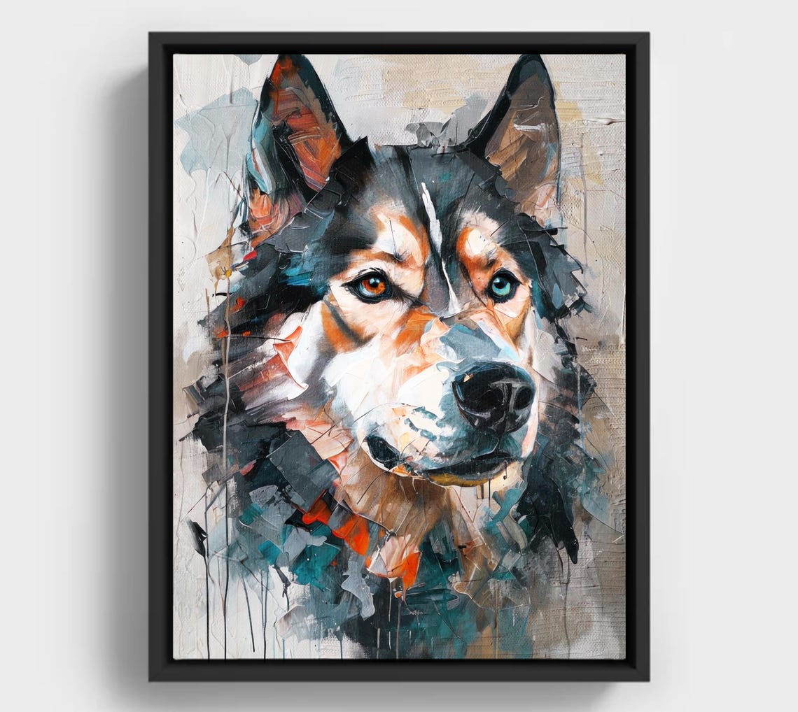 Abstract Husky Painting Modern Impasto Dog Portrait