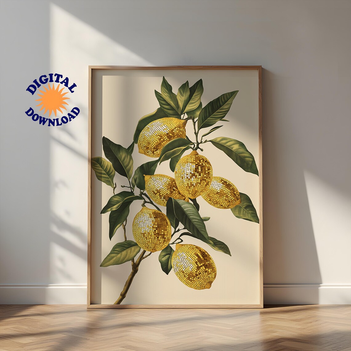 Disco Lemon Retro Mirror Ball Fruit Art Print